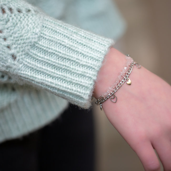 Day & Eve by Go Dutch Label Schakelarmband met hart of roze steentjes