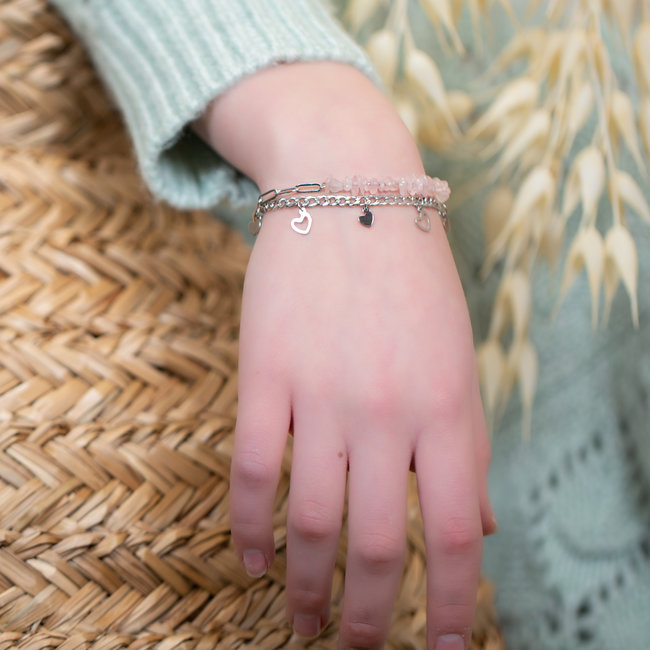 Day & Eve  Schakelarmband met hart of roze steentjes