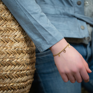 Day & Eve  Goud schakelarmband hartjes