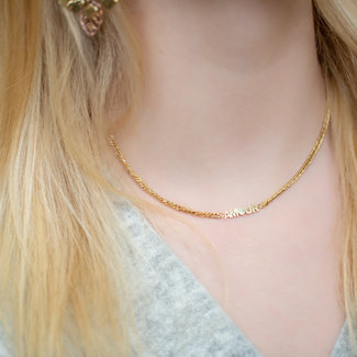 Day & Eve  Goudkleurige schakelketting met amour tekst