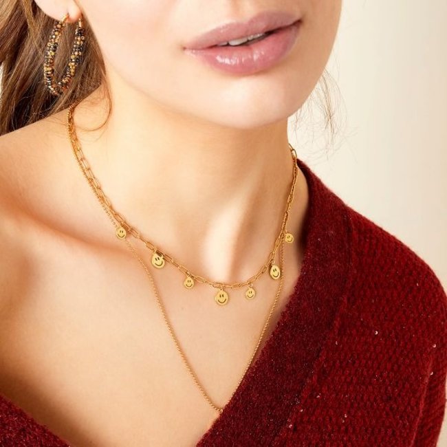 Schakelketting met smileys goudkleurig