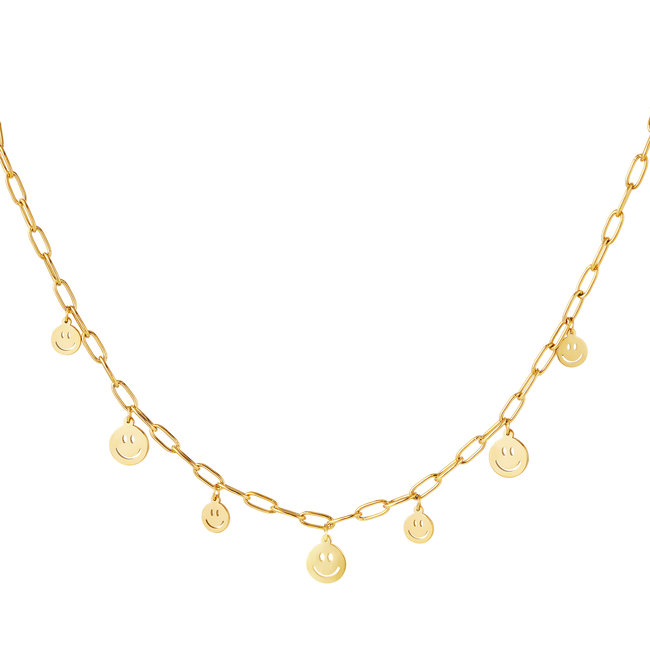 Beadle Schakelketting met smileys goudkleurig
