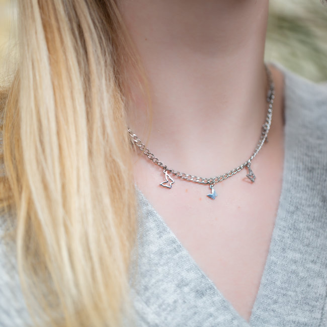 Day & Eve  Zilver grove schakelketting vlinder