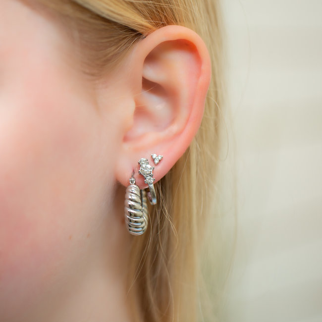 Day & Eve  Oorbellen zilver croissant steentjes