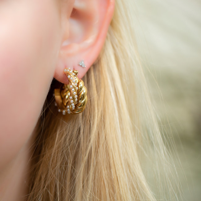 Gouden oorbellen parel creool