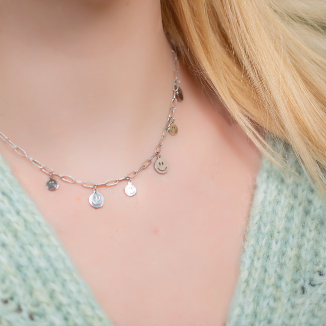 Schakelketting met smileys zilverkleurig