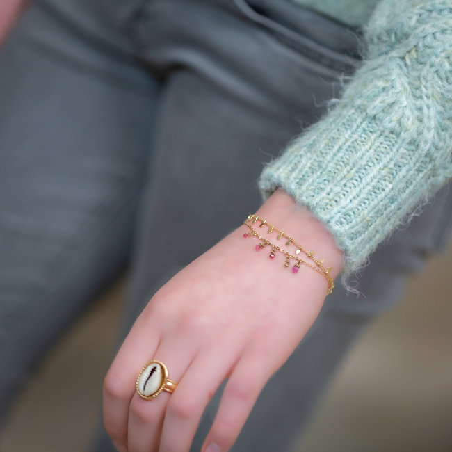ZAG  Bijoux Dubbele armband paars lila edelstenen en muntjes