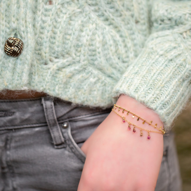 ZAG  Bijoux Dubbele armband paars lila edelstenen en muntjes