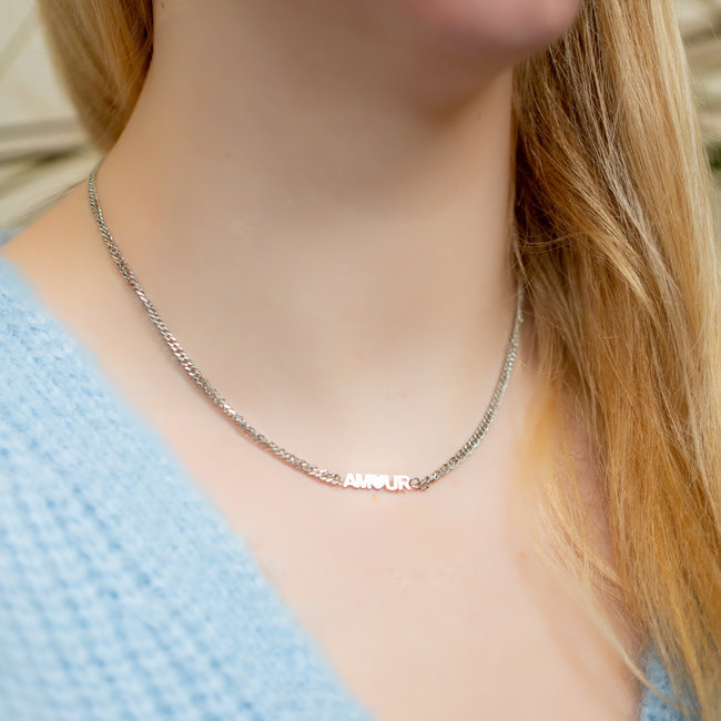 Day & Eve  Zilverkleurige schakelketting met amour