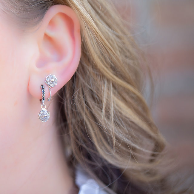 Zeeuws Zilver925 zeeuwse knop oorbellenmet ketting of zwarte zirconia