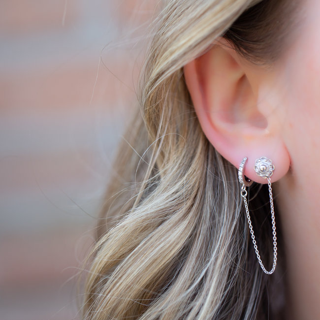 Zeeuws Dubbele chain zeeuwse knop oorbel met ketting