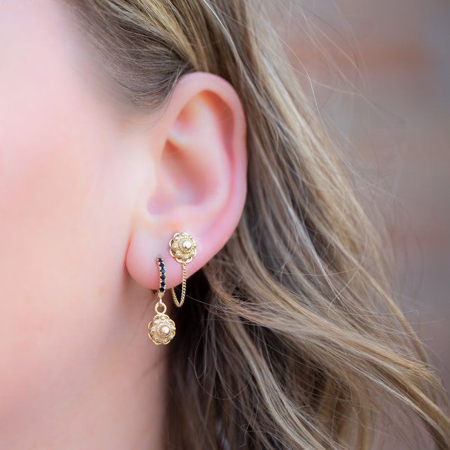 Zeeuws Zilver925 zeeuwse knop oorbellen met ketting of zwarte zirconia goud