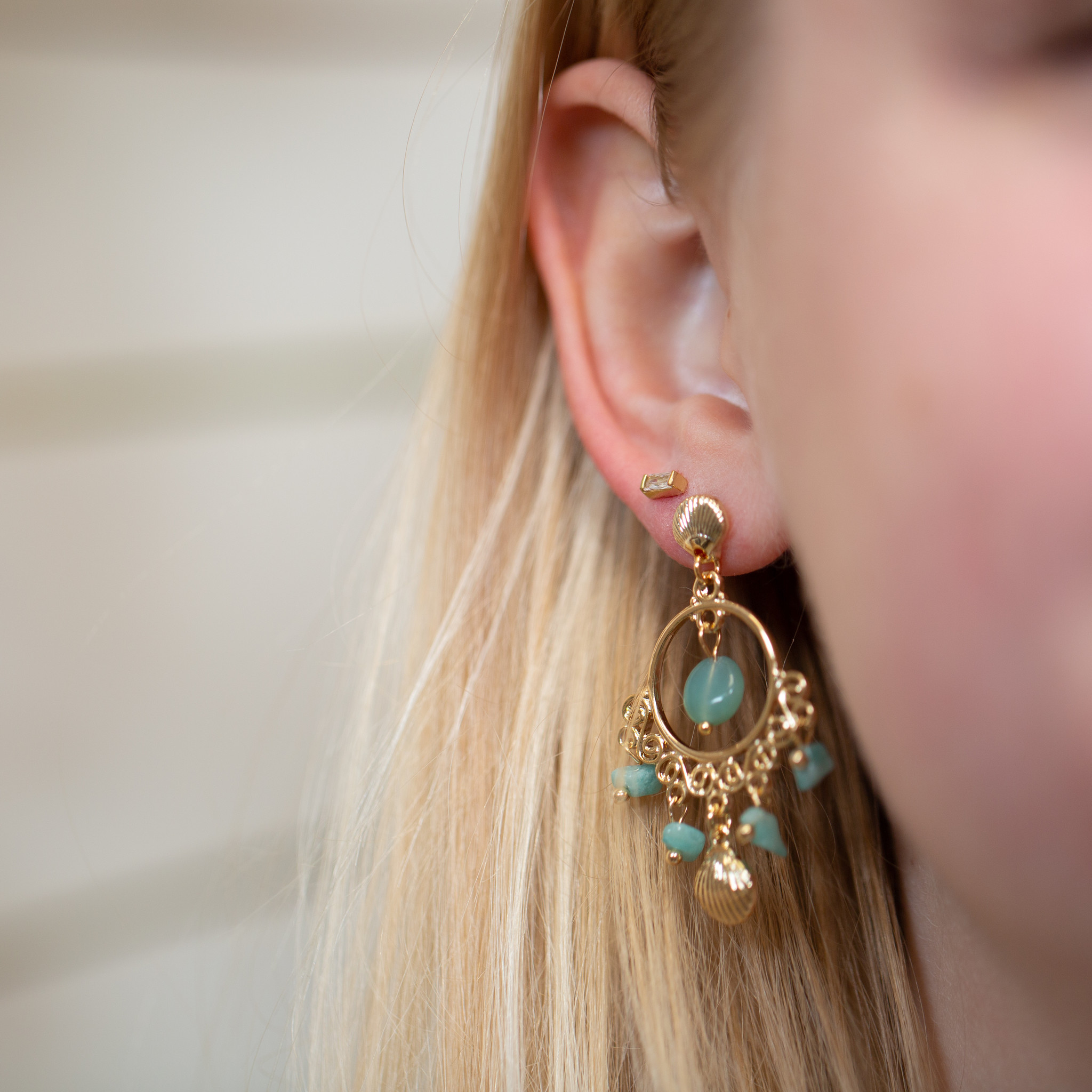 LOTT. oorbellen Mia Ovaal Turquoise Mix/Goud Verguld - Jewelz & More