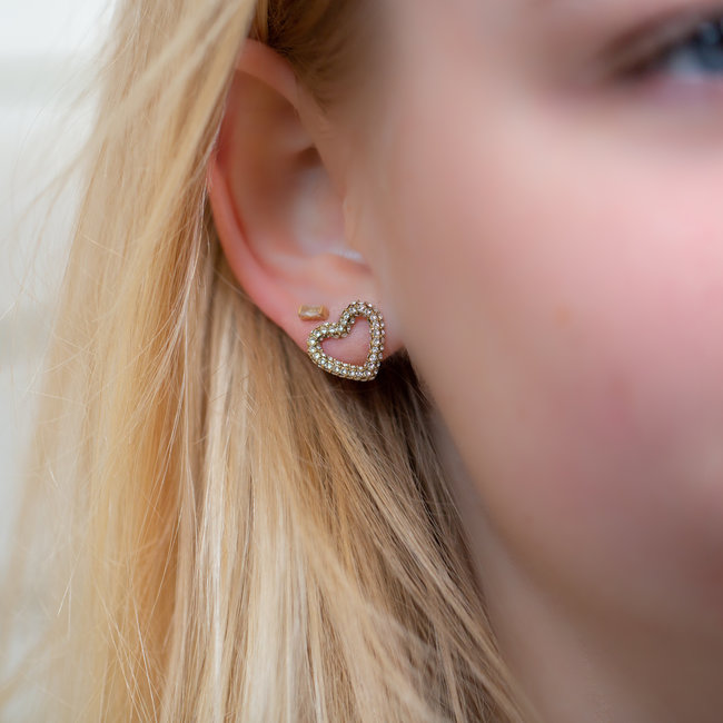 Goud glitter oorbellen hart