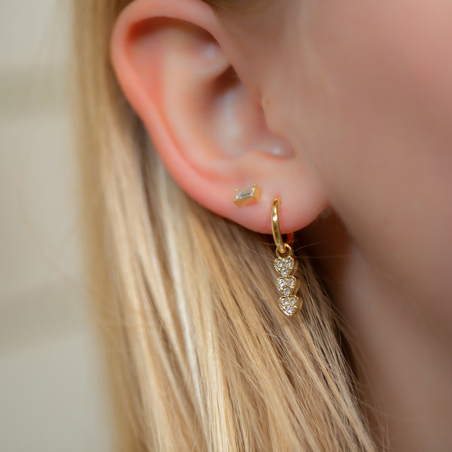 Goud oorbel hartjes bedel  strass