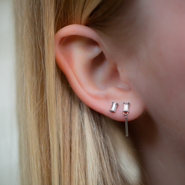 Biba Zilver oorbellen facet steentje