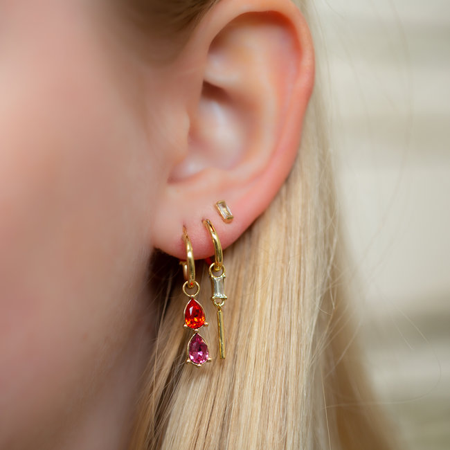Goud oorbel steentjes rood roze