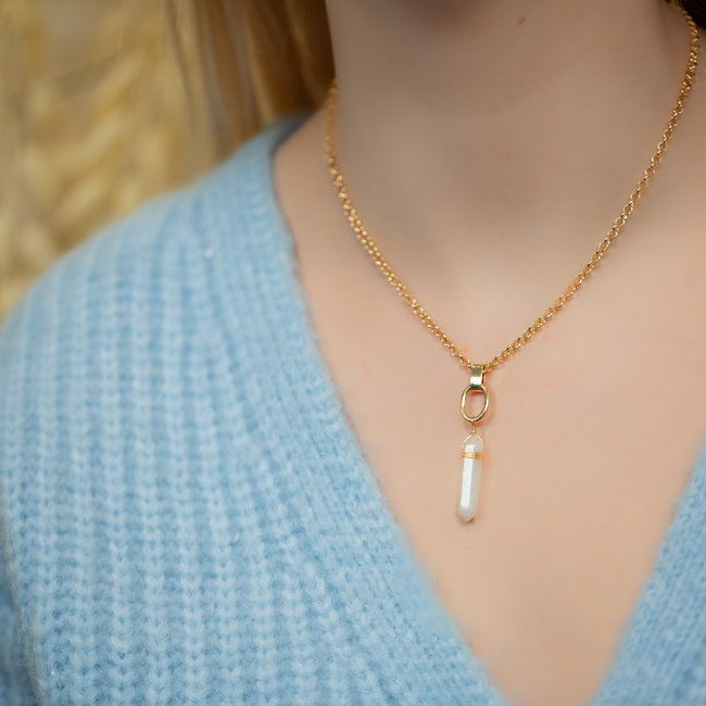 Biba Ketting goud met witte natuursteen in koker