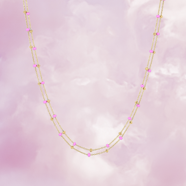 ZAG  Bijoux Pink paradise ketting met bolletjes goudkleurig