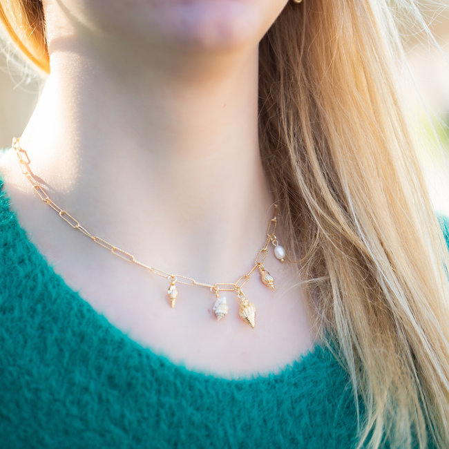 Goudkleurige schakelketting met schelp bedels