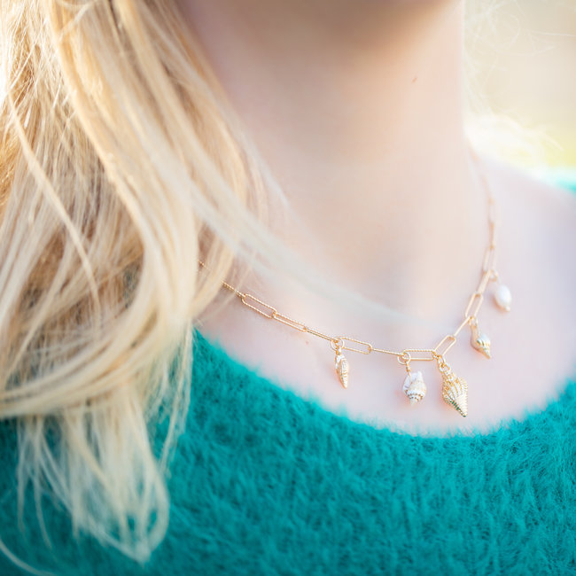 Goudkleurige schakelketting met schelp bedels