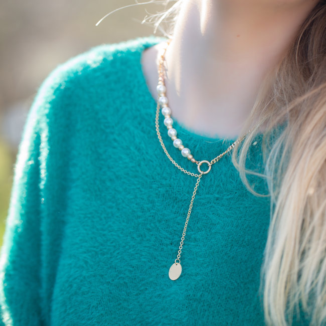 Biba Ketting met parels en schakels goud