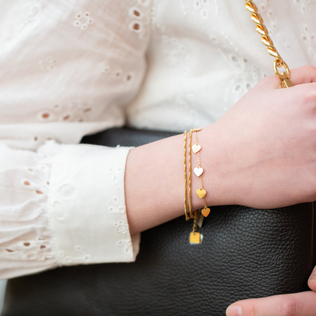 Dubbele armband met schakels of hartjes goud