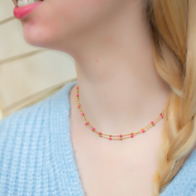 ZAG  Bijoux Pink paradise ketting met bolletjes goudkleurig