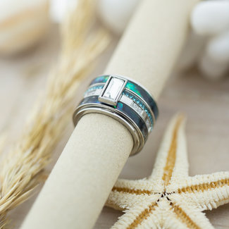 IXXXI Complete ring met schelp groen blauw