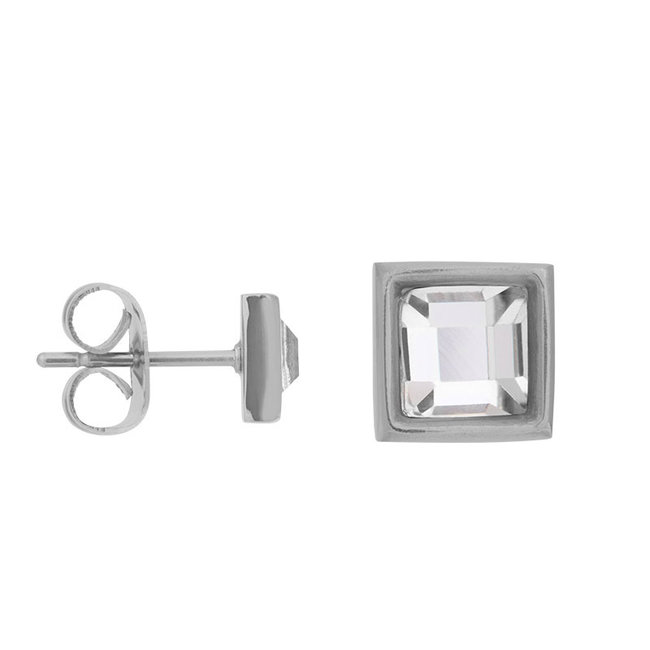 Earstuds rond, vierkant, rechthoek of driehoek facet steen zilver