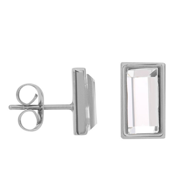 Earstuds rond, vierkant, rechthoek of driehoek facet steen zilver