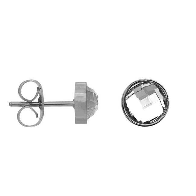 Earstuds rond, vierkant, rechthoek of driehoek facet steen zilver