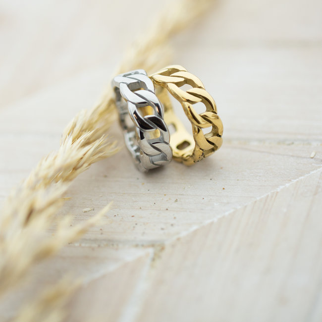 Brede schakel ring goud of zilver heavy chain