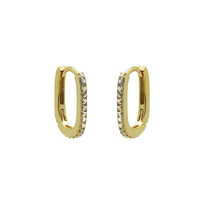 KARMA Goud rechthoek oorbellen met crystal