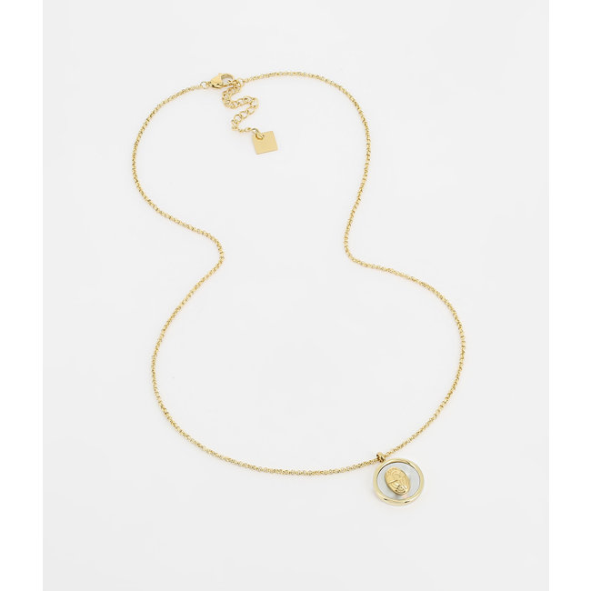 Goudkleurige ketting met scarabee munt parelmoer hanger