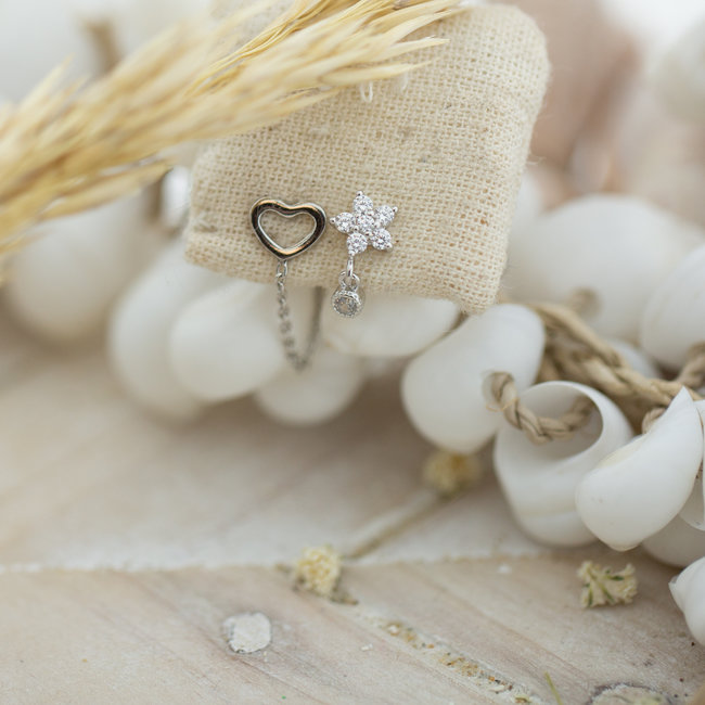 KARMA Zilver hart of ster oorbellen met zirconia