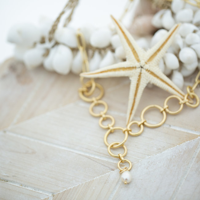 Biba Goud statement ringen ketting  met parel