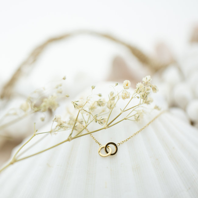 Goud verbonden ringen ketting