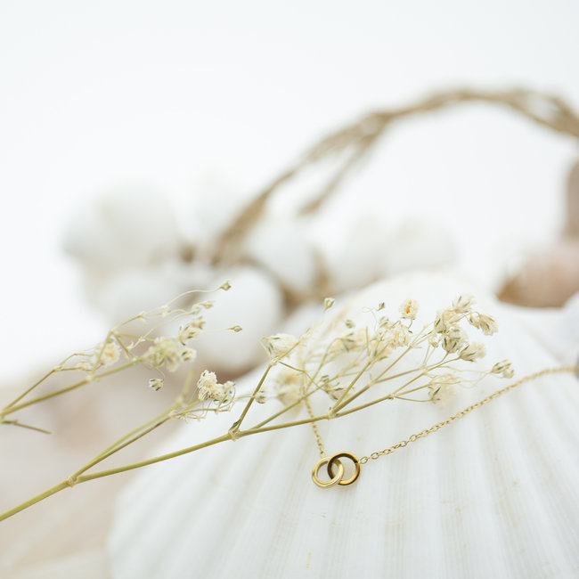 Goud verbonden ringen ketting