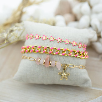 Biba Roze armbanden schelp , schakels en bloemen