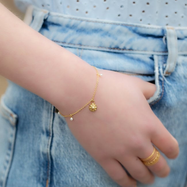 Goud armband knop met parels - Beadle