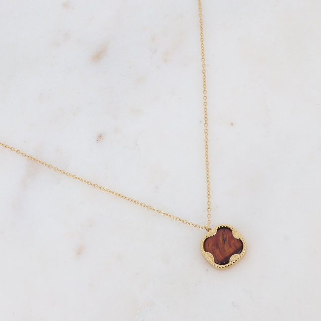 Bohm Paris Goud bruine klaver ketting