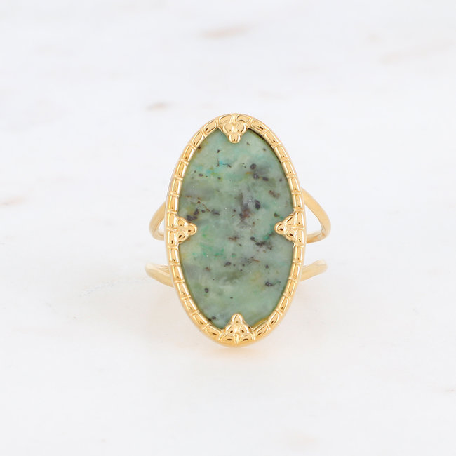 Bohm Paris Goudkleurige ovaal afrika turquoise ring