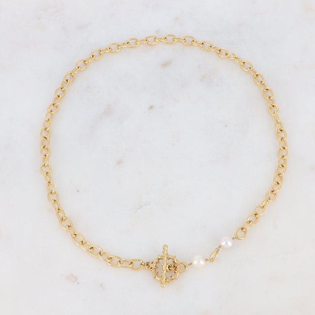 Goud schakelketting met parels