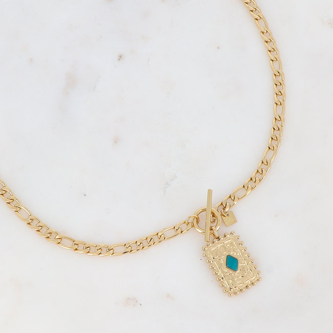 Goud schakelketting met ronde of rechthoek hangers