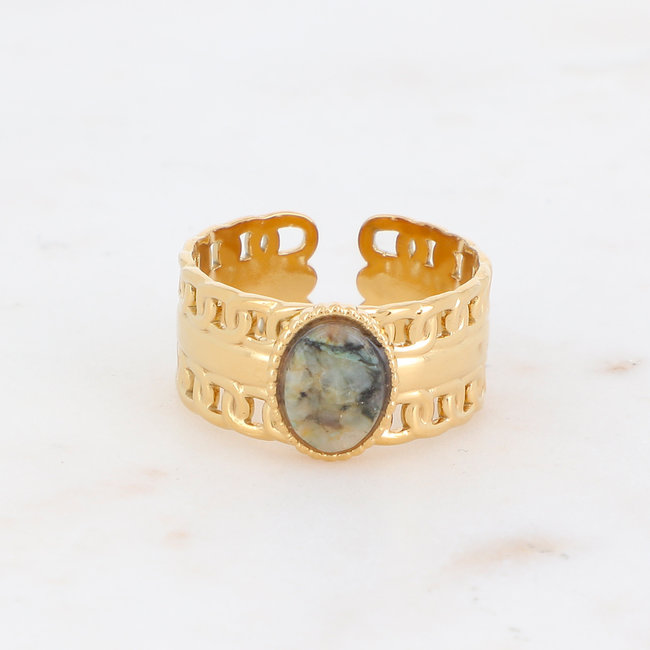 Bohm Paris Brede schakelring met afrikaanse turquoise steen