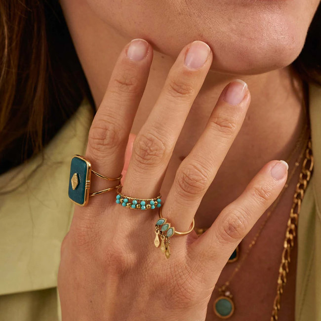 Goud stalen turquoise ringen