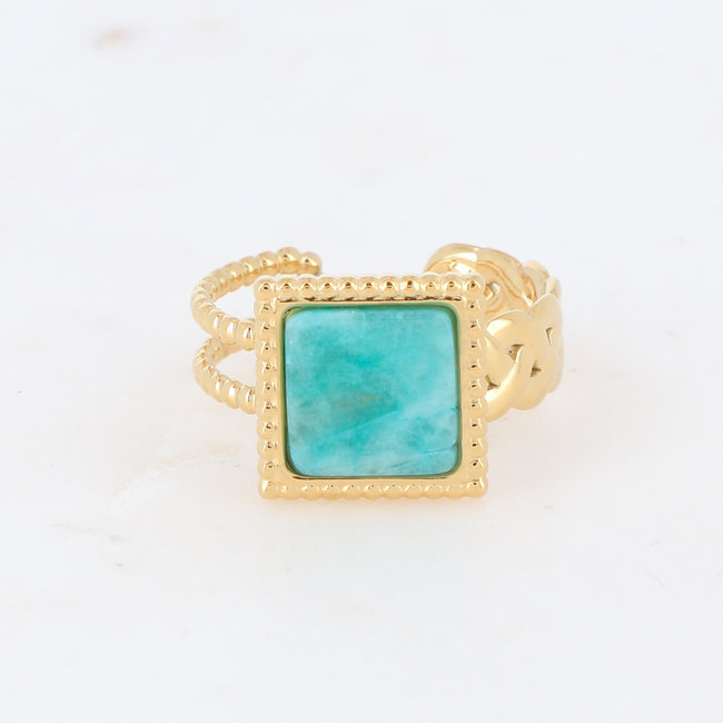 Bohm Paris Vierkante amazoniet stalen ring