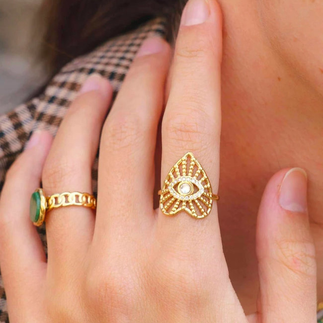 Goud groot Stainless steel ring hart met oog