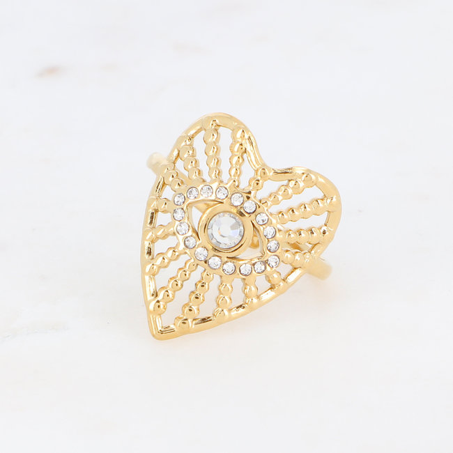 Goud groot Stainless steel ring hart met oog